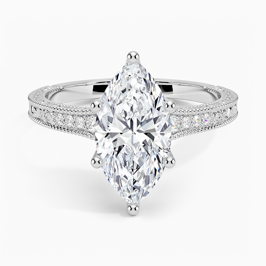 Classy Engraved Diamond Ring Marquise Top - Prime & Pure