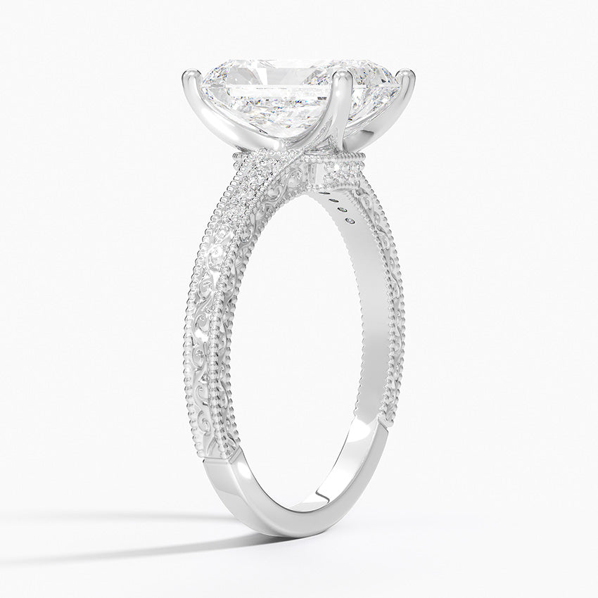 Classy Engraved Diamond Ring Radiant Top - Prime & Pure