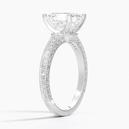 Classy Engraved Diamond Ring Asscher Top - Prime & Pure