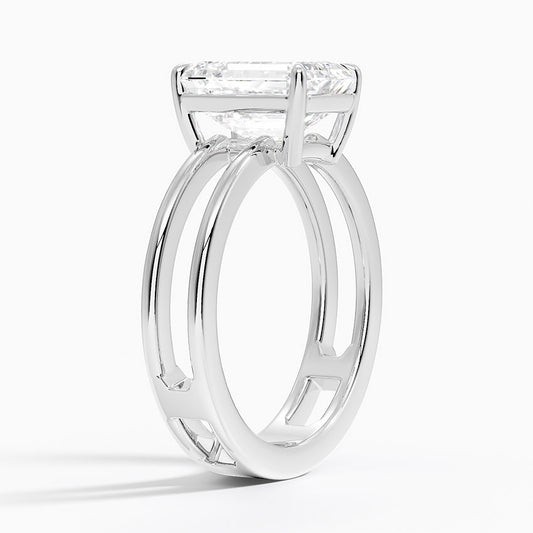 Emerald Cut Diamond Double Band Solitaire Ring - Prime & Pure