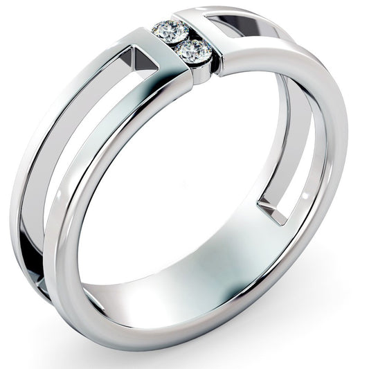 Twin Round cut Diamond set Wedding Ring with Cut out Shoulders - Prime & Pure