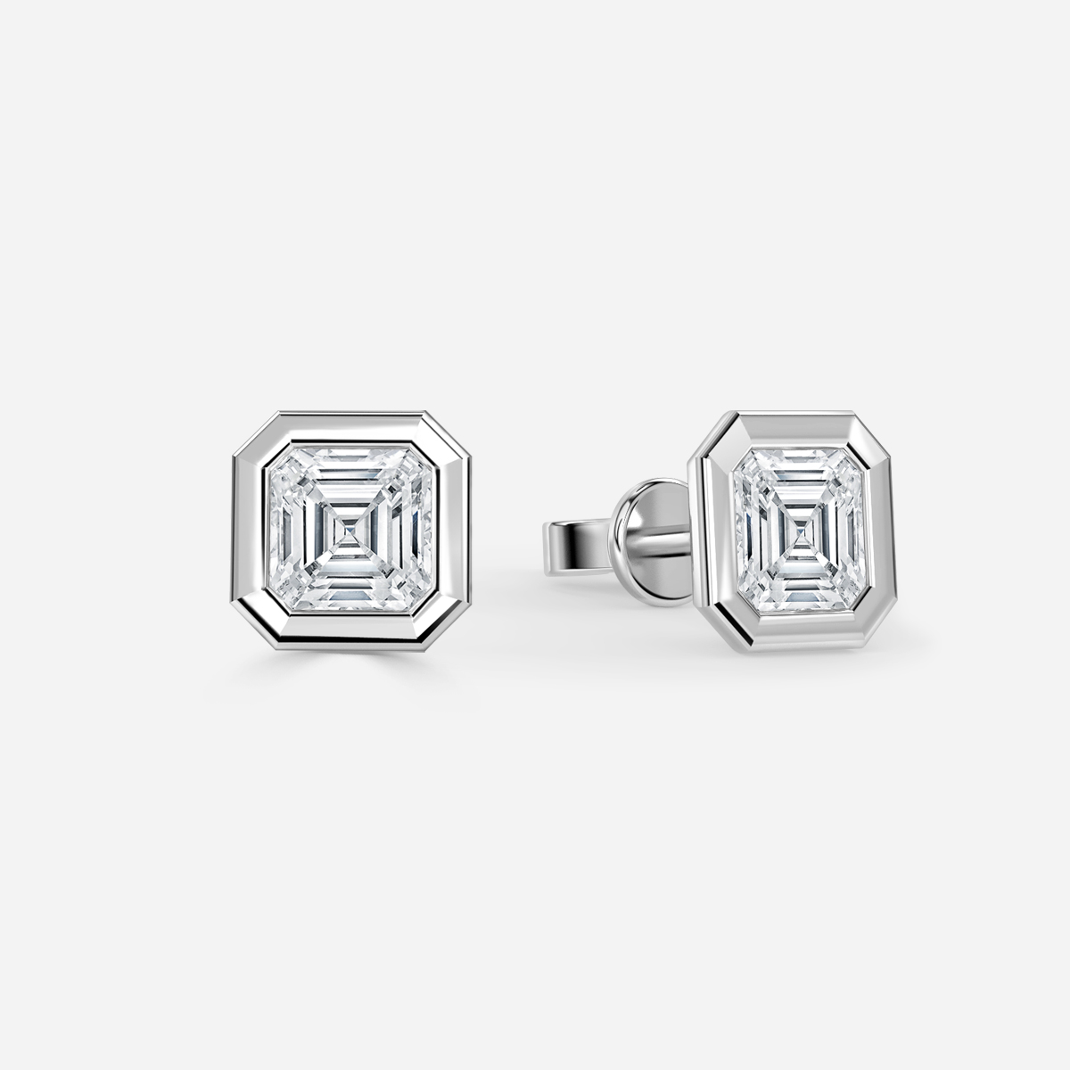 Bezel Set Asscher Diamond Stud Earrings - Prime & Pure