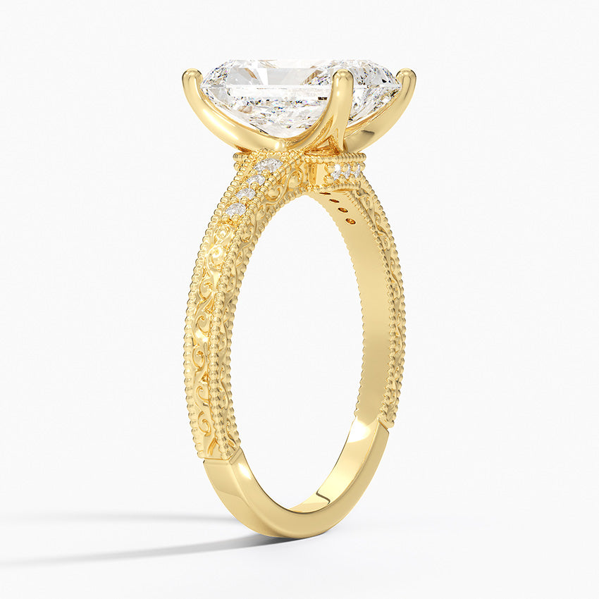 Classy Engraved Diamond Ring Radiant Top - Prime & Pure