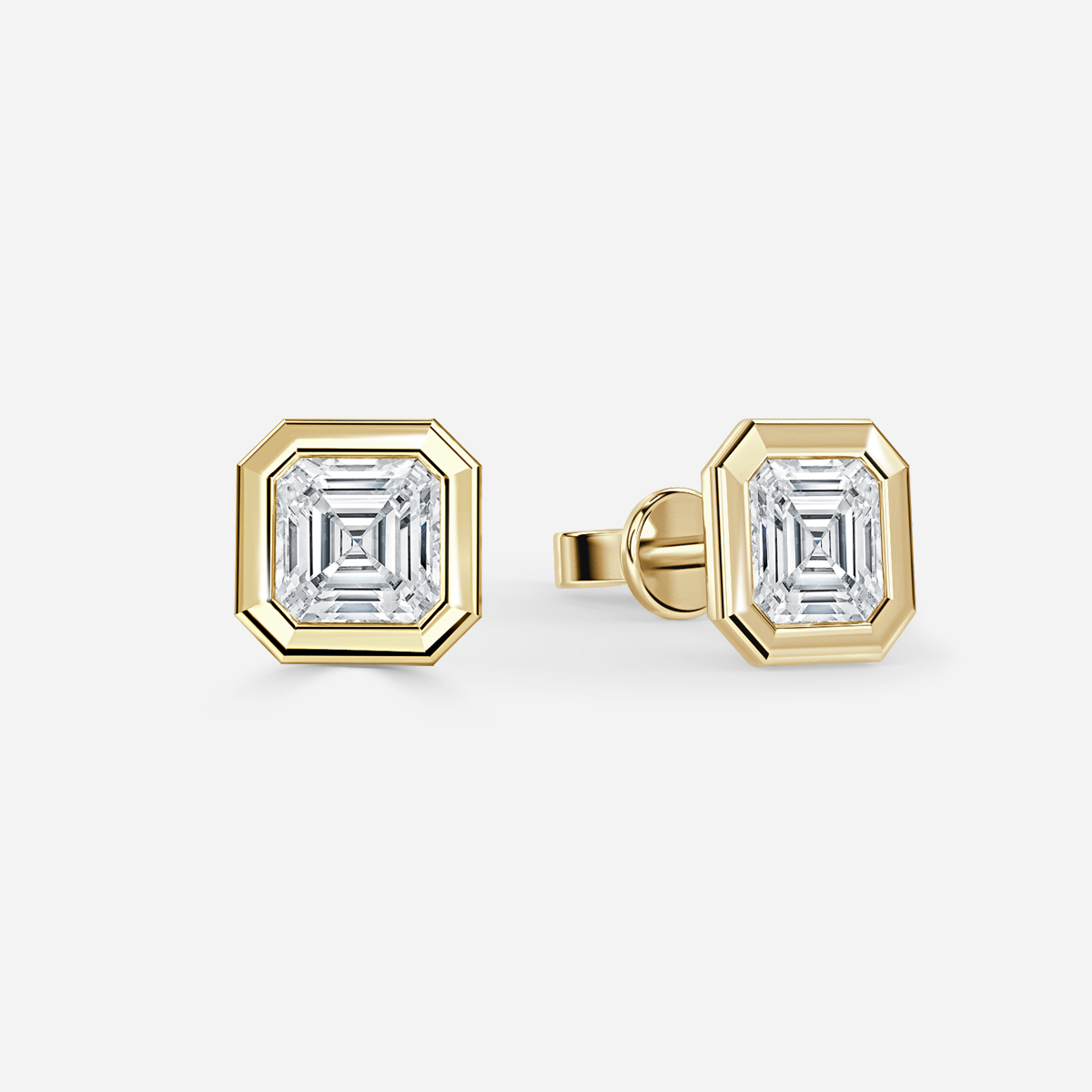 Bezel Set Asscher Diamond Stud Earrings - Prime & Pure