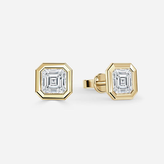 Bezel Set Asscher Diamond Stud Earrings - Prime & Pure
