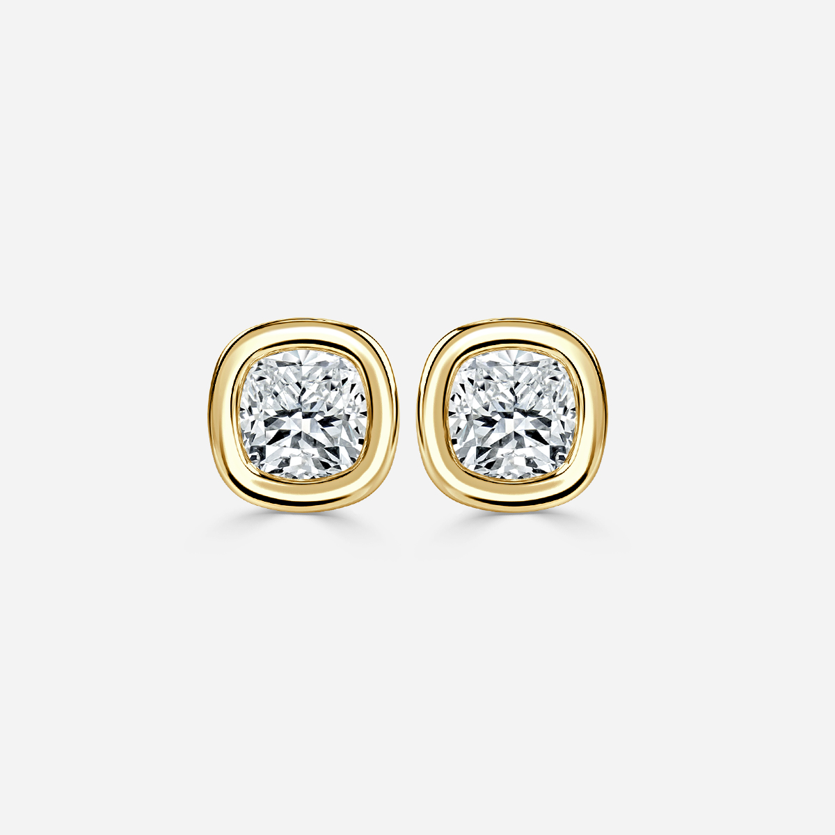 Bezel Set Cushion Diamond Stud Earrings - Prime & Pure