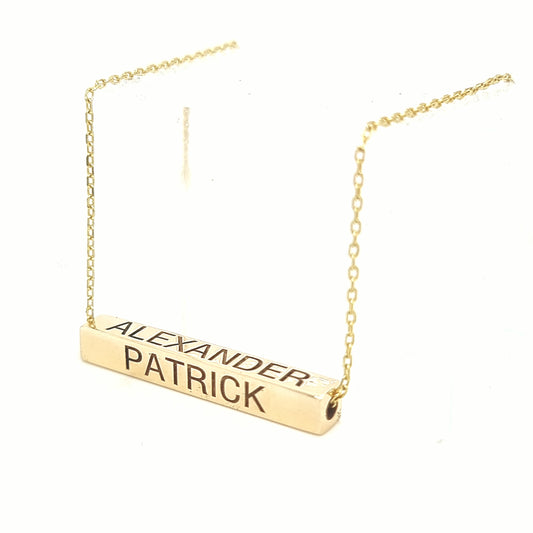 Horizontal 4 Sided Bar Gold Necklace - Prime & Pure