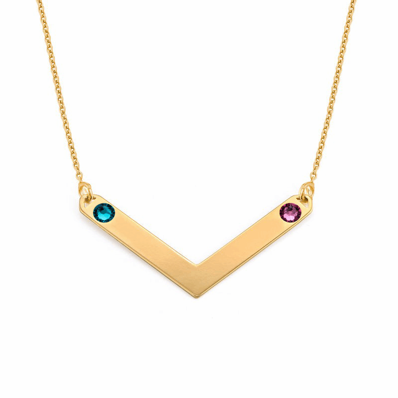 Couples V Names Birthstones Necklace - Prime & Pure