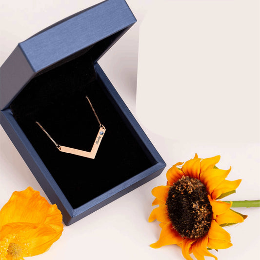 Couples V Names Birthstones Necklace - Prime & Pure