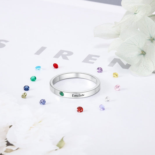 Birthstone Engraved Name Ring - Prime & Pure