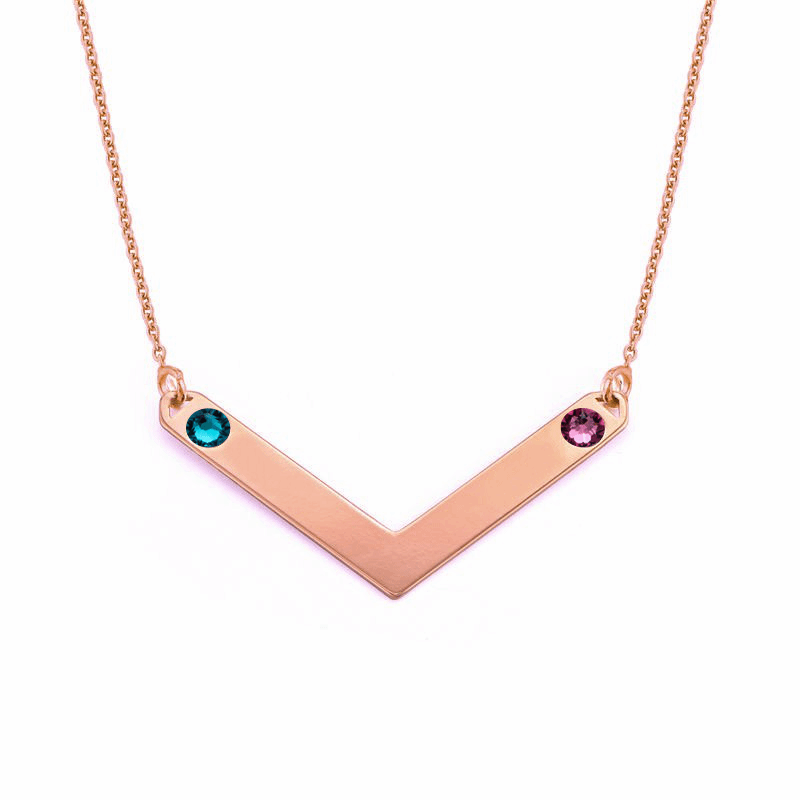 Couples V Names Birthstones Necklace - Prime & Pure
