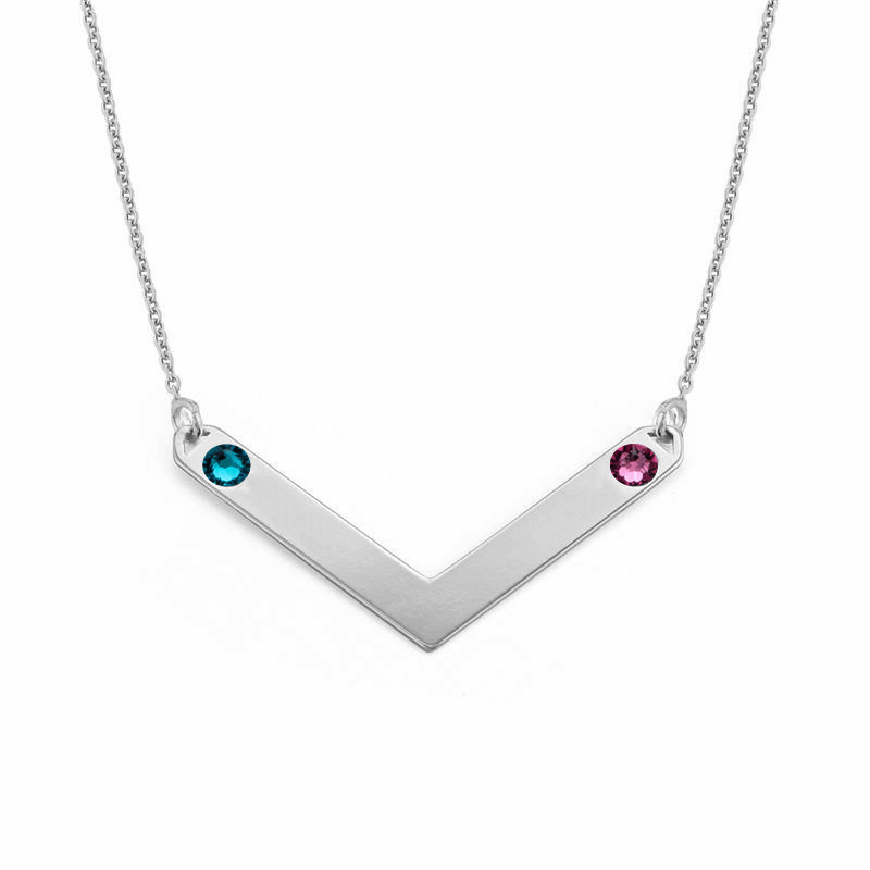 Couples V Names Birthstones Necklace - Prime & Pure
