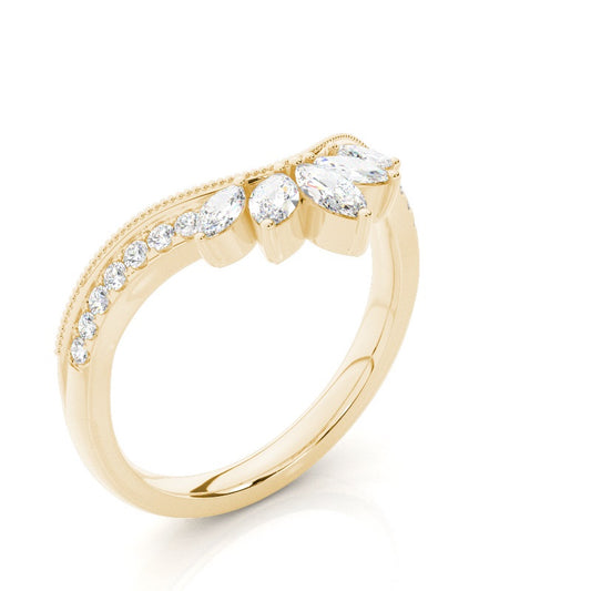 Micro Prong Set Diamond Marquise and Round Wedding Ring - Prime & Pure
