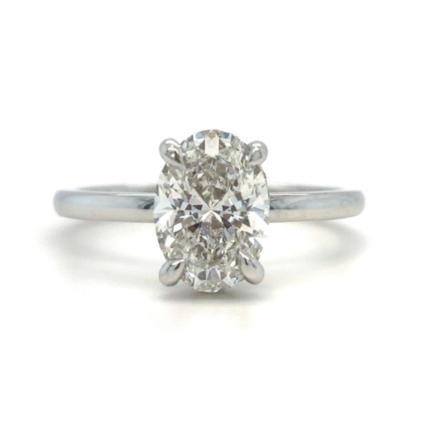 Laura– " 2.5ct " Oval Solitaire in 18k Gold with Hidden Halo Plain Band (Ready) - Prime & Pure