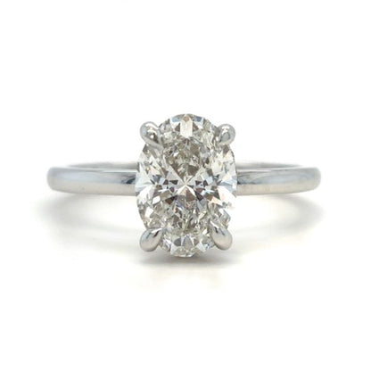 Laura– " 2.5ct " Oval Solitaire in 18k Gold with Hidden Halo Plain Band (Ready) - Prime & Pure
