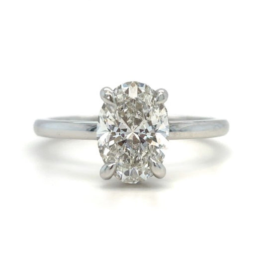 Laura– " 2.5ct " Oval Solitaire in 18k Gold with Hidden Halo Plain Band (Ready) - Prime & Pure
