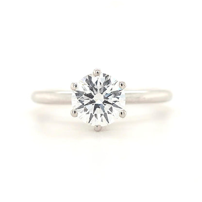 1ct E VS1 Round Lab-Grown Diamond  Six-Claw Setting | Subtle Hidden Halo | Plain Band | Size M