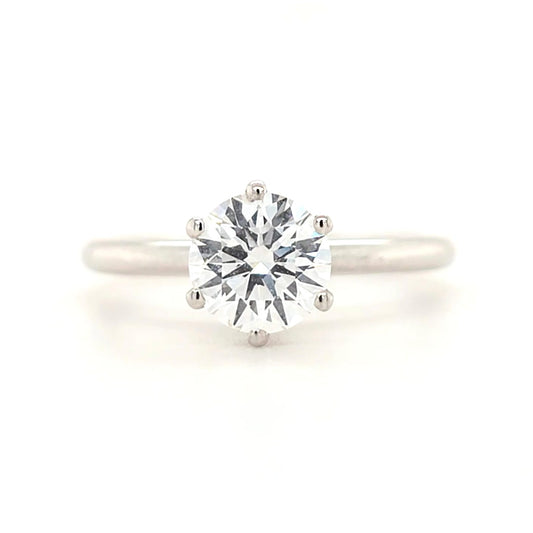 1ct E VS1 Round Lab-Grown Diamond  Six-Claw Setting | Subtle Hidden Halo | Plain Band | Size M