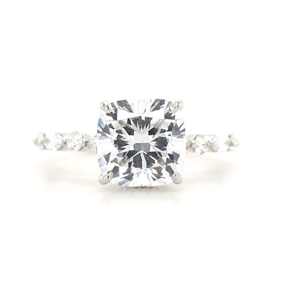 2.84ct D VS1 Square Cushion Lab-Grown Diamond  Hidden Halo | Marquise & Round Accents Band | Size O