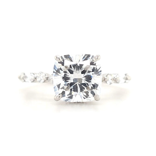 2.84ct D VS1 Square Cushion Lab-Grown Diamond  Hidden Halo | Marquise & Round Accents Band | Size O