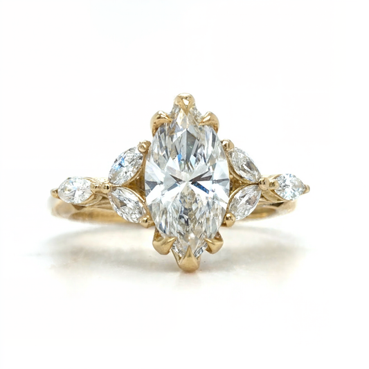 Molly – " 3ct " Marquise Solitaire with 3 Marquise Diamonds on each side (Ready) - Prime & Pure