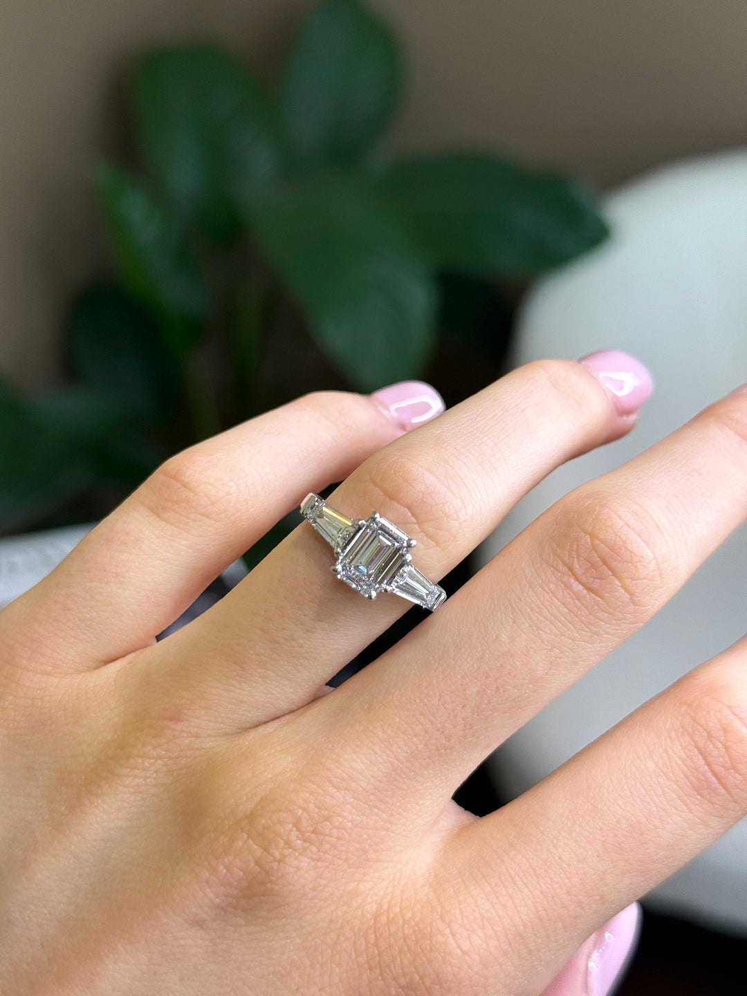 Parker - " 2ct " Emerald Solitaire in 18k Gold with Tapered Baguette Side Stones - Prime & Pure