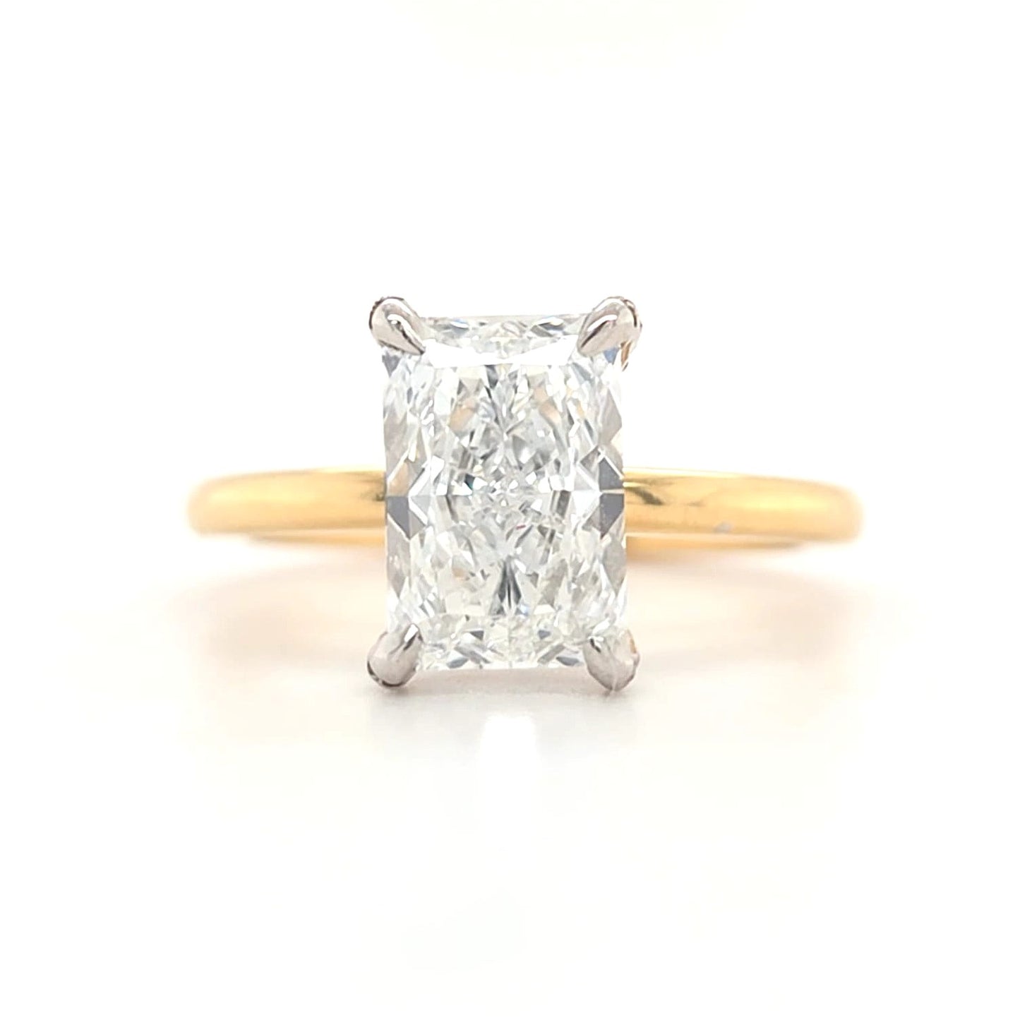 2.06ct E VS1 Radiant Lab-Grown Diamond  Hidden Halo | Diamond-Set Claws | Plain Band | Two-Tone Gold | Size L½