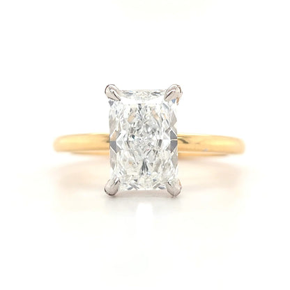 2.06ct E VS1 Radiant Lab-Grown Diamond  Hidden Halo | Diamond-Set Claws | Plain Band | Two-Tone Gold | Size L½