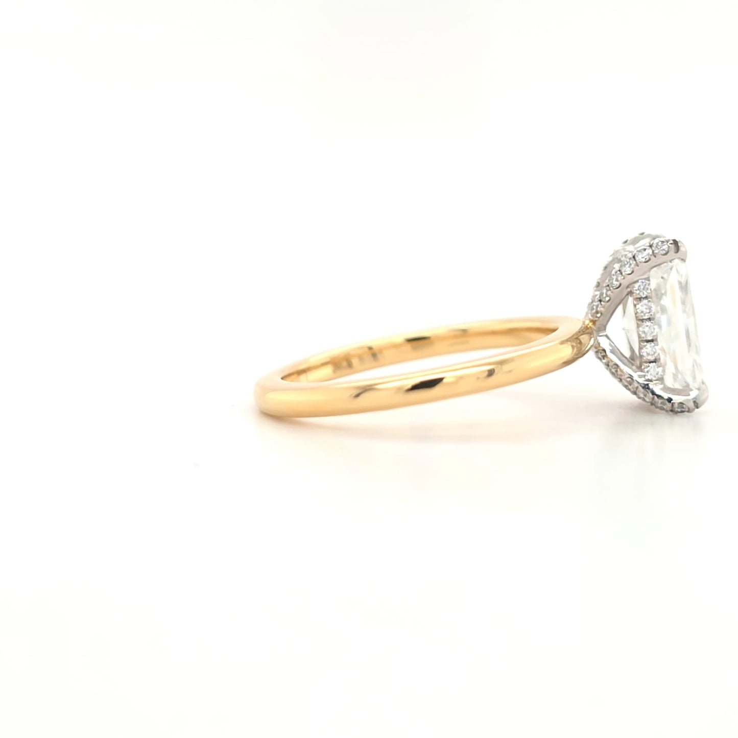 2.06ct E VS1 Radiant Lab-Grown Diamond  Hidden Halo | Diamond-Set Claws | Plain Band | Two-Tone Gold | Size L½