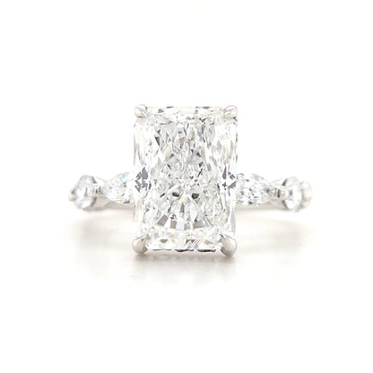 3.5ct D VS1 Radiant Lab-Grown Diamond  Hidden Halo | Marquise & Round Accents Band | Size J