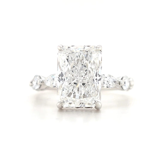 3.5ct D VS1 Radiant Lab-Grown Diamond  Hidden Halo | Marquise & Round Accents Band | Size J
