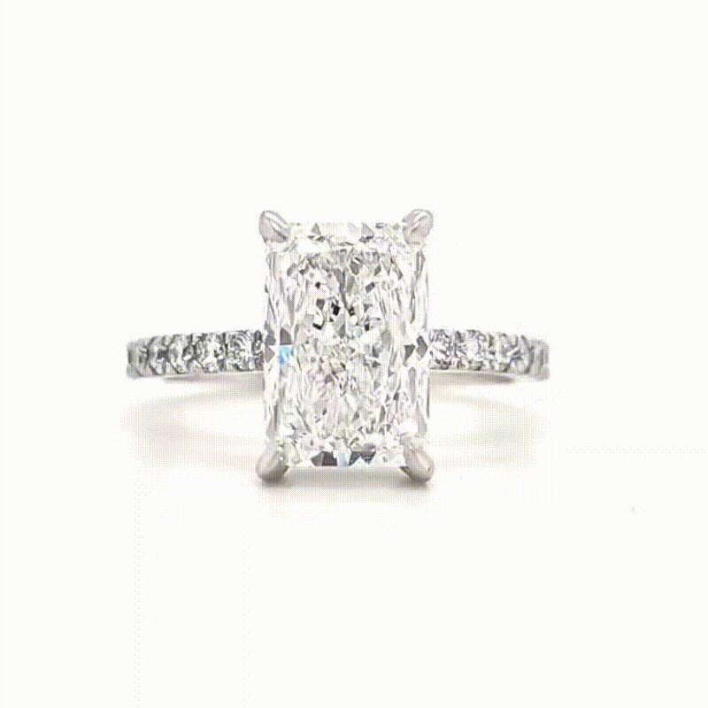 Liliana – " 3ct " Radiant Solitaire in 18k with Hidden Halo and Pavé Band (Ready) - Prime & Pure