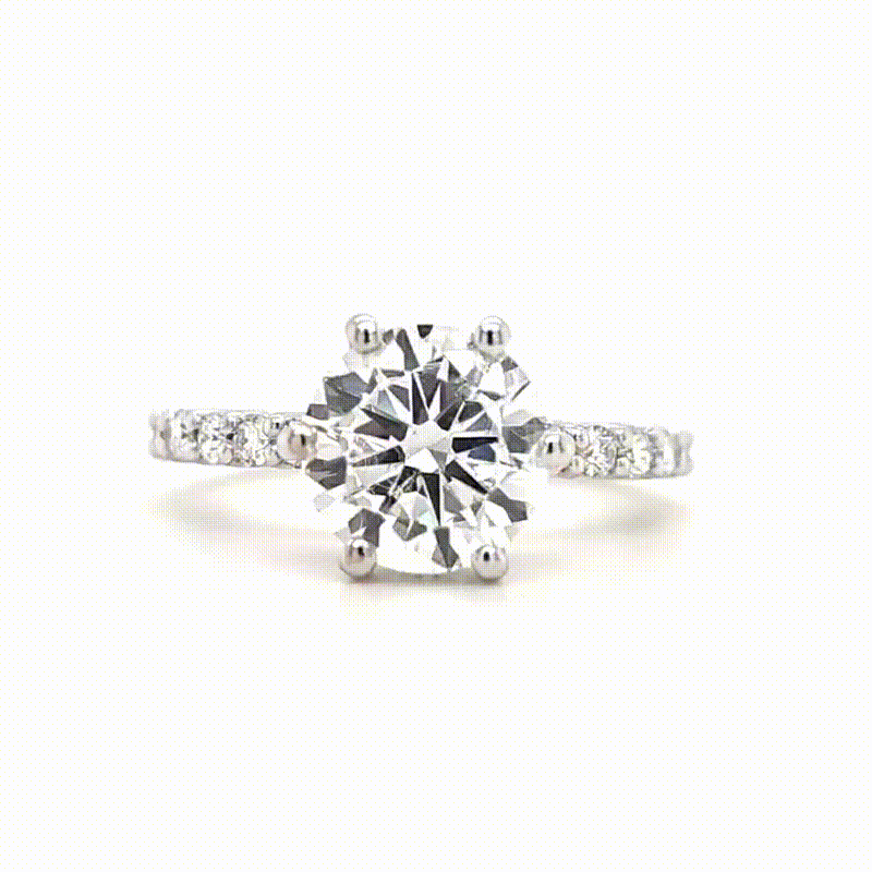 Riley – " 3.5ct " Round Solitaire in 18k Gold with Hidden Halo and Pavé Band (Ready) - Prime & Pure