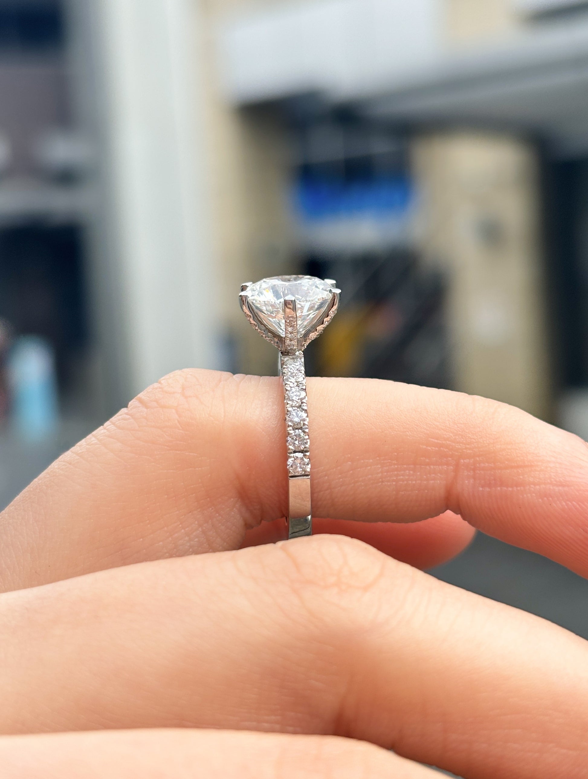 Maisy– " 3ct " Round Solitaire in 18k Gold with 6 Claw set and Pavé Band (Ready) - Prime & Pure