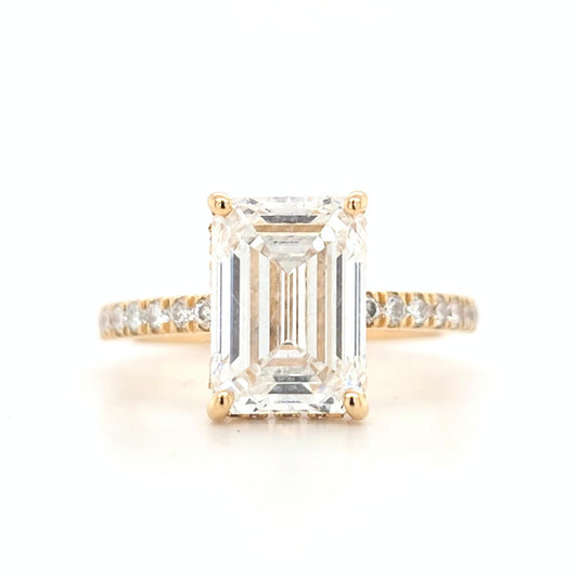 3.16ct D VS1 Emerald-Cut Lab-Grown Diamond  Hidden Halo | Pavé Band | Size J½