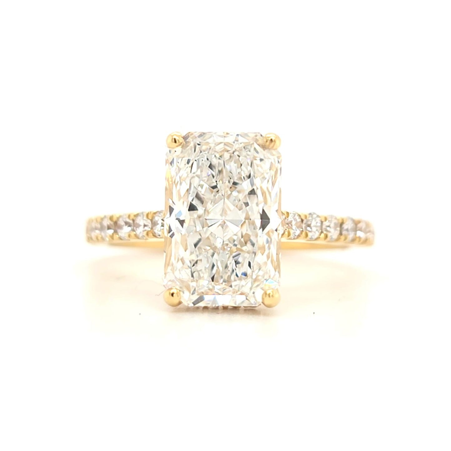 3ct - D VS1  Radiant lab grown diamond Solitaire with Hidden Halo and Pave Band Cathedral Style - Size N