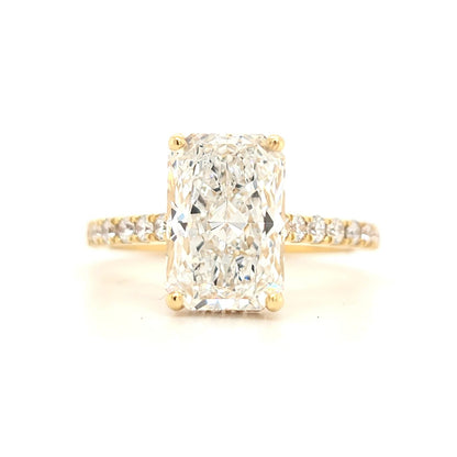 3ct - D VS1  Radiant lab grown diamond Solitaire with Hidden Halo and Pave Band Cathedral Style - Size N
