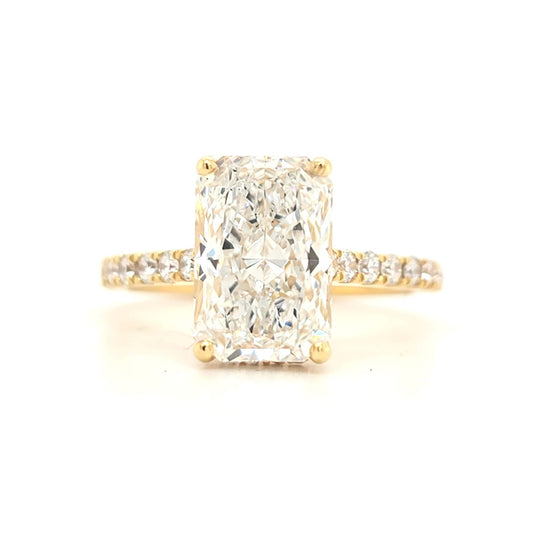 3ct - D VS1  Radiant lab grown diamond Solitaire with Hidden Halo and Pave Band Cathedral Style - Size N