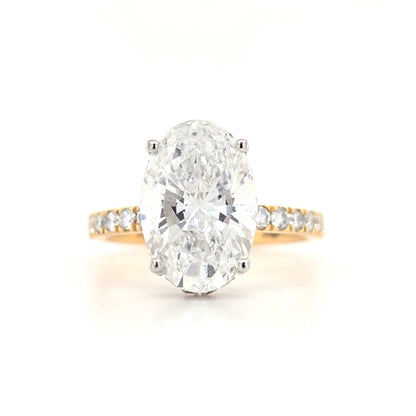 4.02ct D VS1 Oval Lab-Grown Diamond | Hidden Halo | Pavé Band | 2 Tone | Size M½