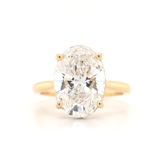 4.03ct D VS1 Oval Lab-Grown Diamond  Hidden Halo | Plain Band | Cathedral Style | Diamond on Bridge | Size M½