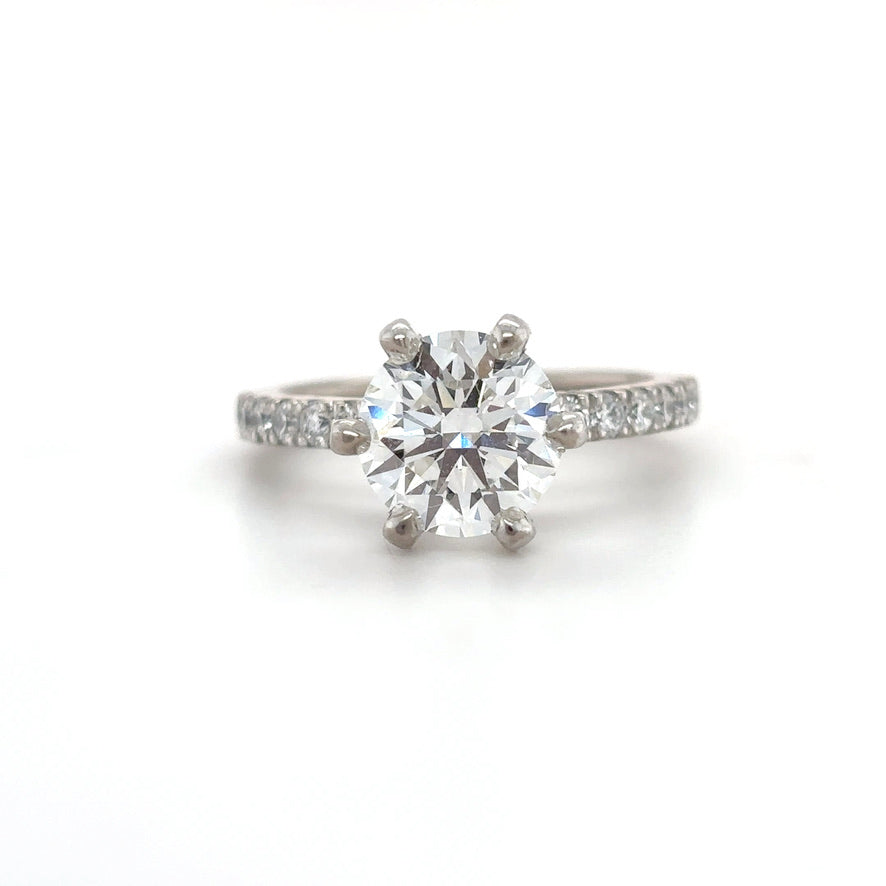 Maisy– " 3ct " Round Solitaire in 18k Gold with 6 Claw set and Pavé Band (Ready) - Prime & Pure