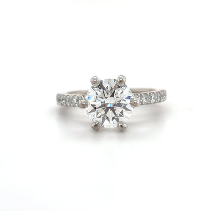 Maisy– " 3ct " Round Solitaire in 18k Gold with 6 Claw set and Pavé Band (Ready) - Prime & Pure
