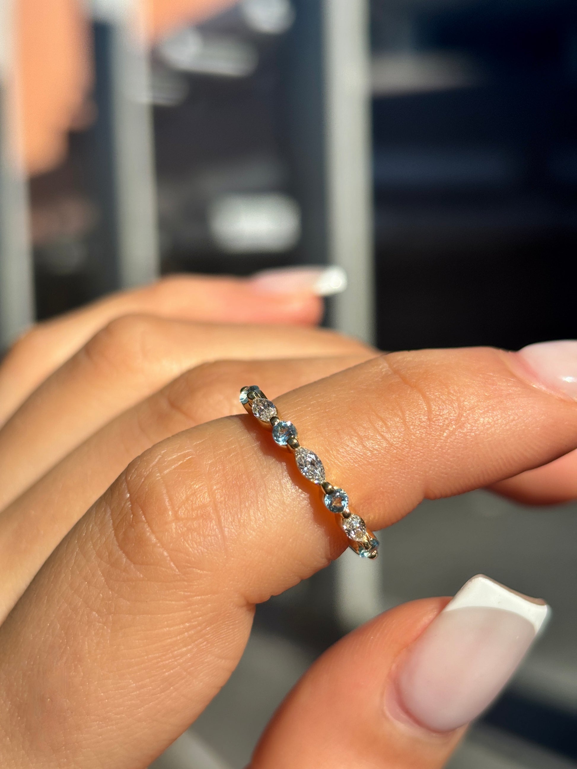 Tina - Blue Round and Marquise Accent Stones Wedding Ring - Prime & Pure