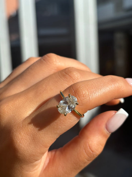 Rachel – " 2.8ct " Oval Solitaire in 18k Gold with 4 Claw Setting and Plain Band - Prime & Pure