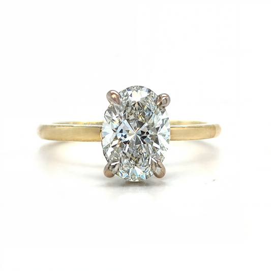 Seya– " 2ct " Oval Solitaire in 18k Gold with Hidden Halo Plain Band (Ready) - Prime & Pure