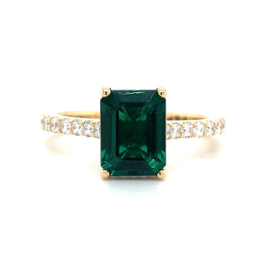 Olivia – " 2ct" Green Emerald Solitaire in 18k Gold with Hidden Halo and Pavé Band (Ready) - Prime & Pure