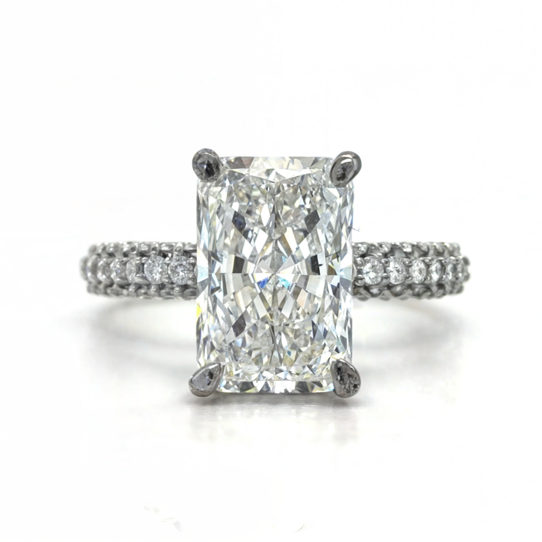 Lauren – " 3ct " Radiant Solitaire in 18k with Hidden Halo and 3 sides pave band (Ready) - Prime & Pure