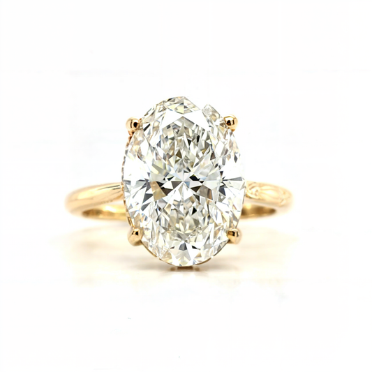 Olivie –" 4ct " Oval Solitaire with Hidden Halo and Plain Band and Bridge Accent(Ready)