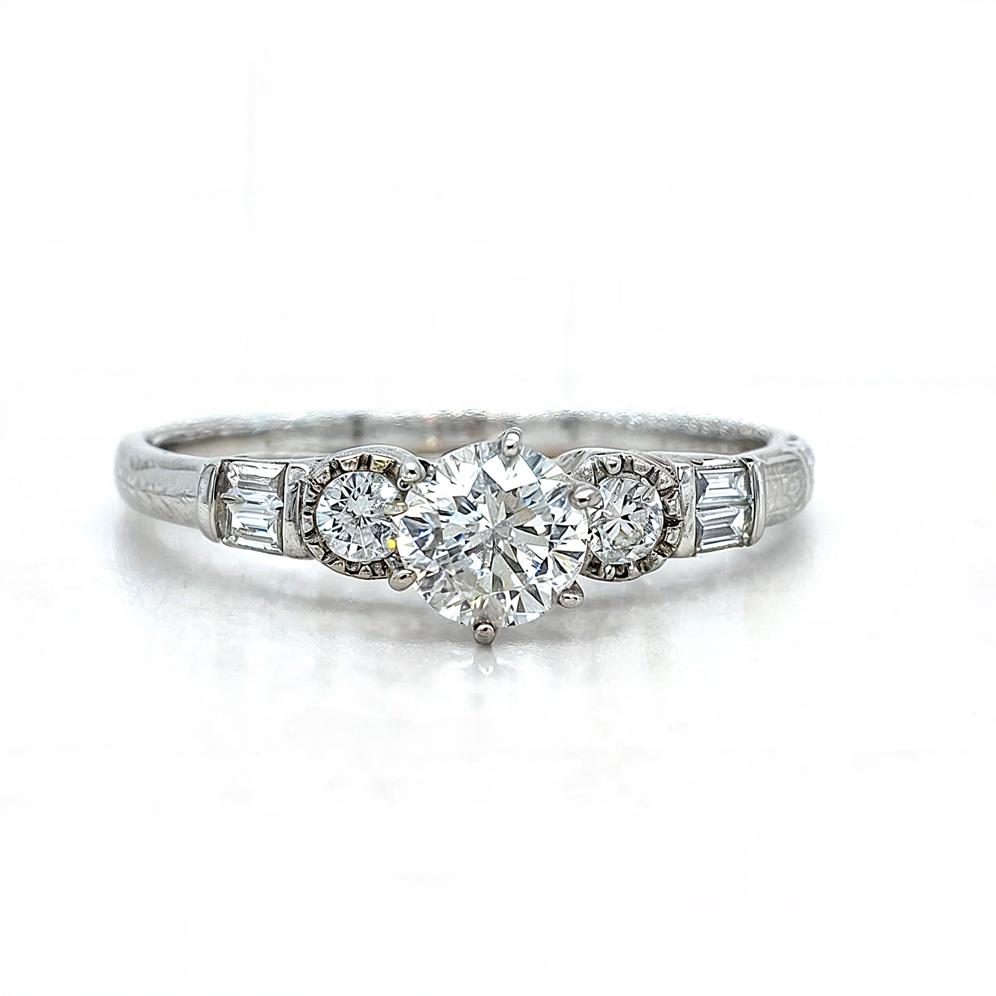 Cataleya- "0.5ct " Round Trilogy in 18k with 4 baguette in bar set (Ready) - Prime & Pure