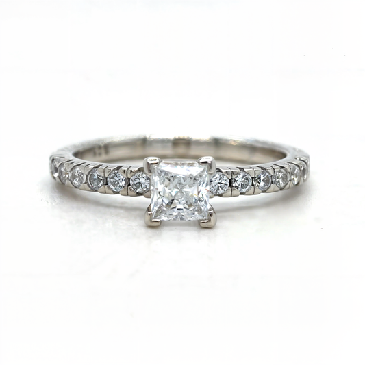 Carla - " 0.75ct " Princess Solitaire in 18k with Pave Band (Ready) - Prime & Pure
